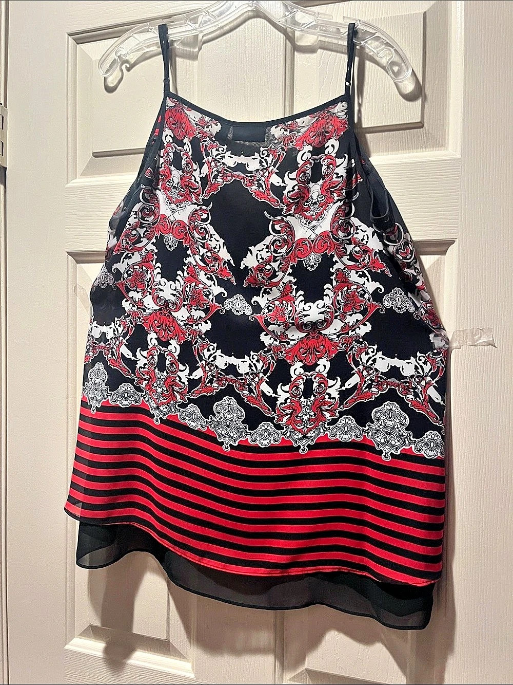 Bisou Paisley Striped Tank Top in Black & Red Size Large